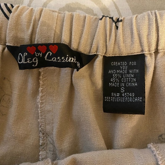 Cute Bug Print Cropped Khaki Pants Tie Waist Linen Cotton Blend Sz Small Quirky - Picture 8 of 9